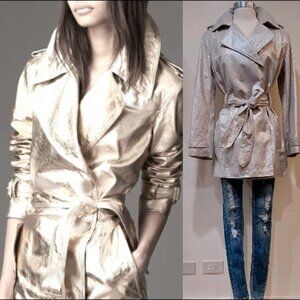 💥SPECTACULAR💥 METALLIC SILVER 100% GENUINE LEATHER BELTED TRENCH COAT